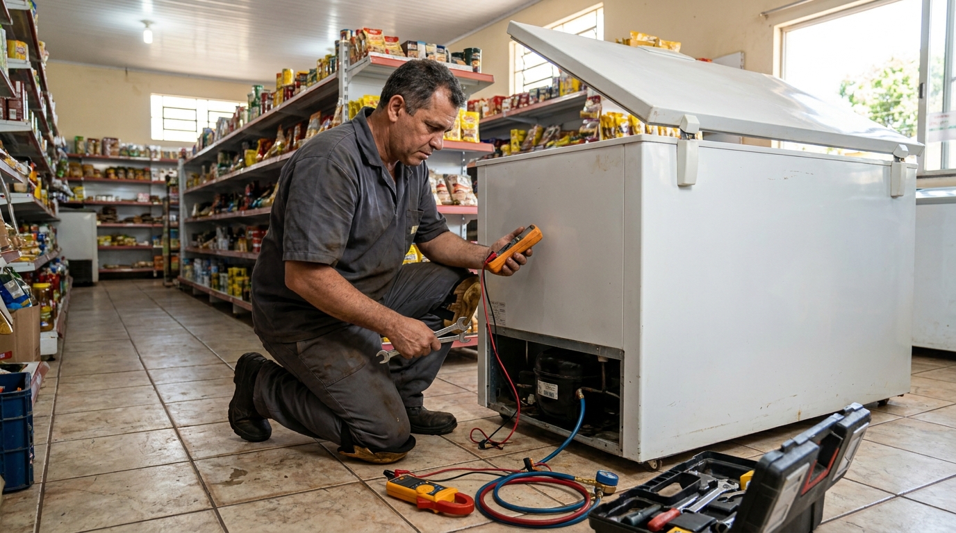 Troca de termostato de freezer em atendimento em Jaboatão dos Guararapes‑PE